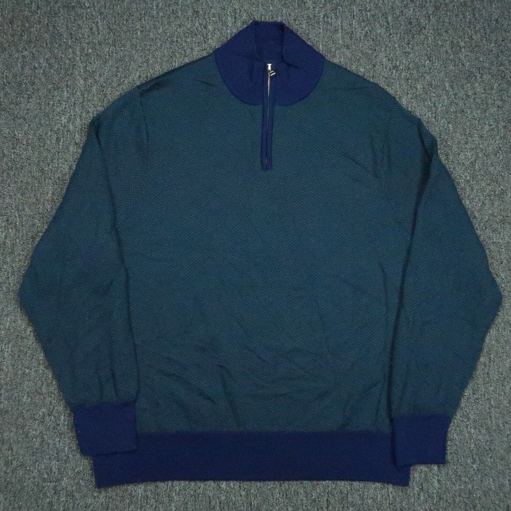 Bonobos‎ Sweater Mens XL Green Blue Chevron Quarter Zip Merino Jumper Pullover